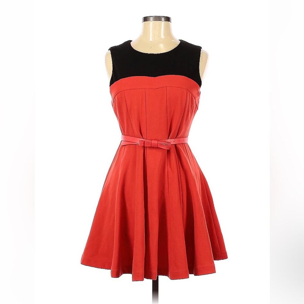 Mofan red and black belted‎ fit and flare dress, 160/84a or medium